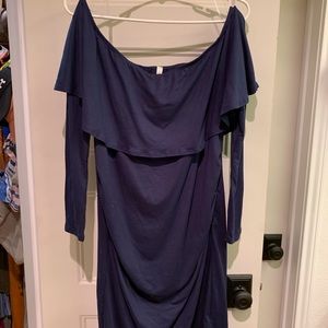 PinkBlush Maternity Off The Shoulder Navy Dress